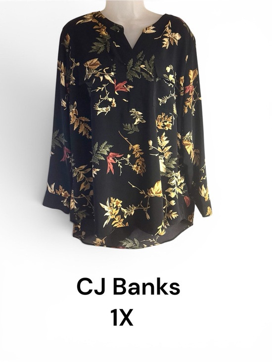 CJ Banks Tops - CJ Banks Black Floral Split- V-Neck Top PLUS: 1X #13